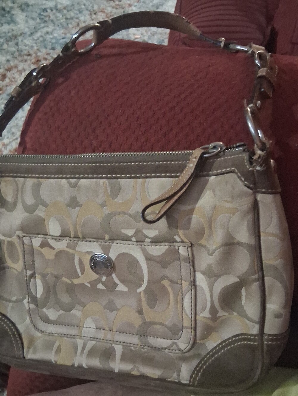Vintage Y2k Coach Chelsea Beige/Tan Signature Canvas Shoulder Bag Small